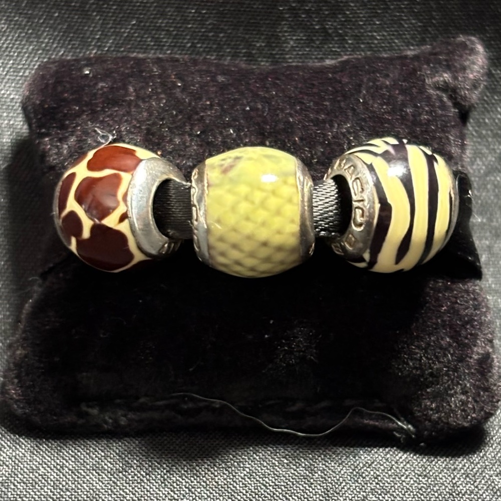 Three BACIO Animal Print Bead Bracelet Charms 925 sterling silver